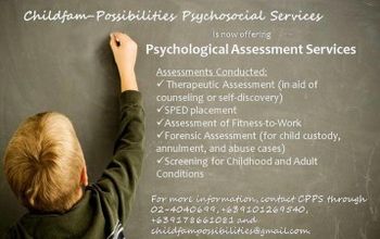 对比关于Childfam Possibilities Psychosocial Services提供的 位于 马尼拉市心理学的评论、价格和成本| M-P49-37